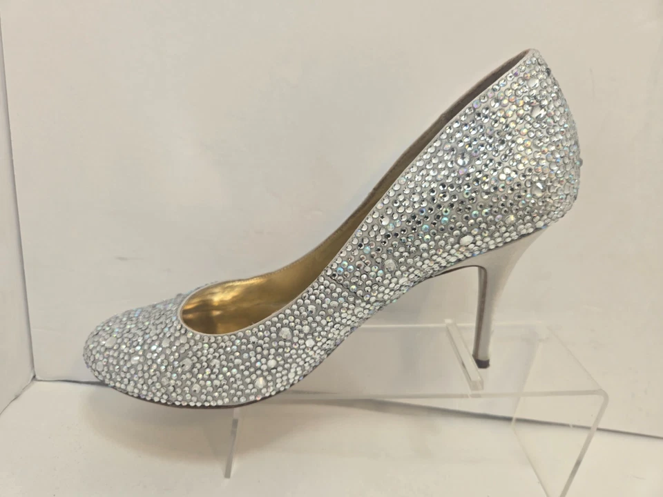 Zapatos de salón Benjamin Adams London plateados de cristal zapatos de boda de vacaciones EE. UU. 8 B Foto 4 de 4