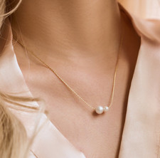 2 Round Pearls Necklace Everyday Pearl Jewelry Daily Pearl Necklace Gift For Her
