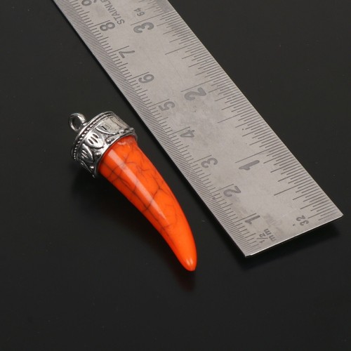 29.20 CT Orange Amber Elephant Tooth Pendant - Oxidized Silver with Chain - Picture 2 of 7
