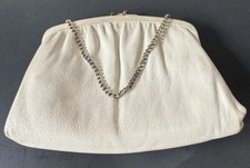 Vintage Ande White Leather Purse Bag Clutch Chain Handle