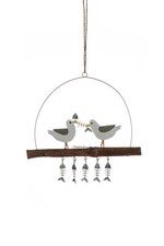 Shoeless Joe Metall Möwe und Fisch Treibholz Aufhänger - Deko Wohnaccessoire