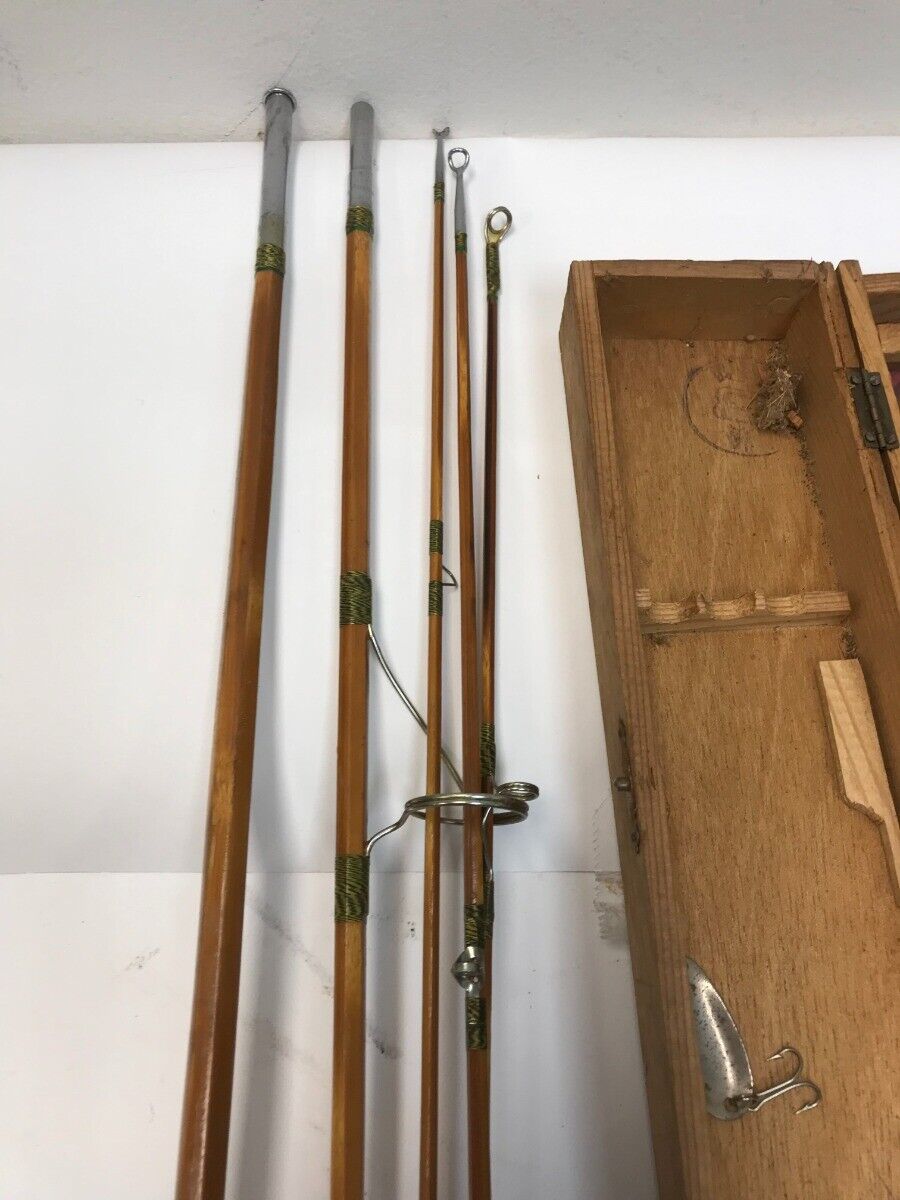 Vintage Bamboo Hexagon 5 Piece Fly Rod In Wooden Case Made Vintage Bamboo Hexagon 5 Piece Fly Rod In Wooden Case Made