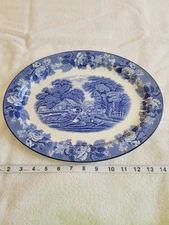 Wood & Sons England Oval Platter 14" x 11" Blue and White