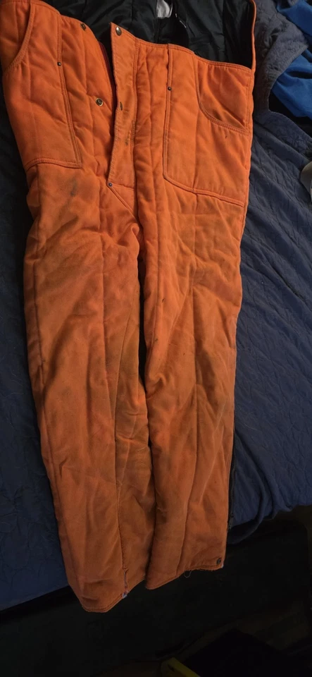 Pantalones de caza RefrigiWear Blaze naranja aislado babero talla L vintage Foto 2 de 4