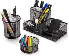 Desk Organisers Set with Pen Holder, Metal Mesh Pencil Holder for Office Desktop