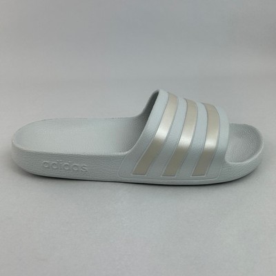 Adidas Slides Herren UK6 hellgrau silber Streifen Pool Dusche Sliders bequem