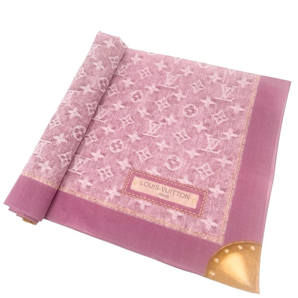 LOUIS VUITTON Vintage Monograma LV Logo Bufanda Envoltura Bandana Accesorio Algodón Rosa Foto 4 de 4