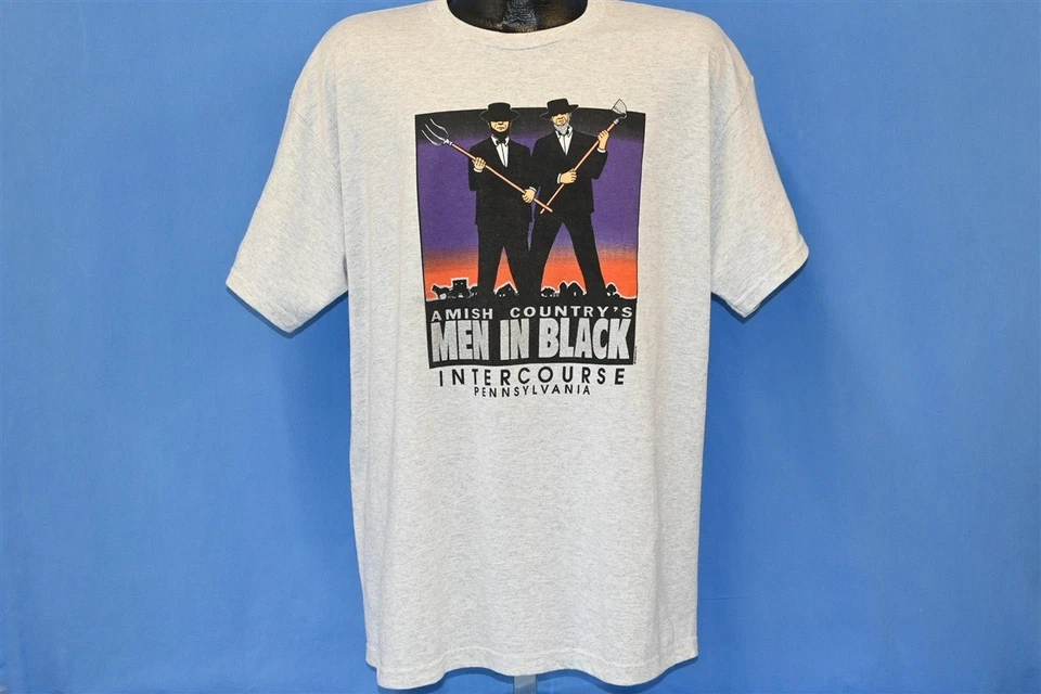 Camiseta De Colección Años 90 AMISH HOMBRES EN NEGRO COUNTRY INTERCOURSE PENNSYLVANIA PARODIA XL Foto 2 de 4