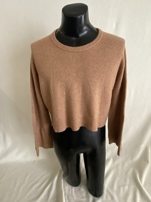 Gianni Bini Sweater Women s Large Wool Alpaca Crop Bell Sleeve Camel Round Neck