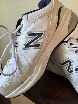 New Balance 608v5 Men s White/Navy Leather Lace-Up Athletic Sneakers Rubber