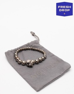 RRP€195 ALEXANDER McQUEEN Bracciale elastico con perline inserto teschio