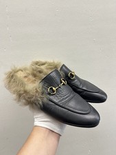 Gucci 38 EU 8 US Princetown fur horsebit black leather mules loafers GM58