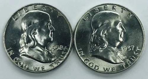 MIXED DATES DENVER FRANKLIN HALF  DOLLAR LOT! BU+! GREAT FIND! NICE! NR #P2242