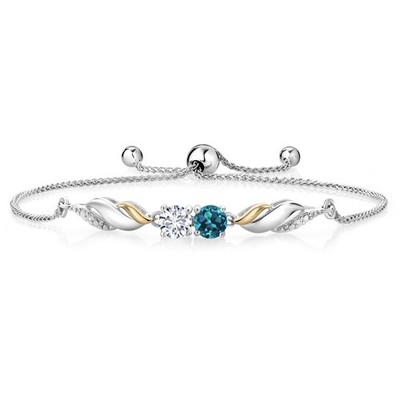 1.22 Ct London Blue Topaz E-F Lab Grown Diamond 925 Silver and 10K Yellow Gold