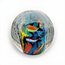 Vintage Art Glass 4 Fish Ocean Sea Paperweight, Colorful