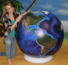 54" Inflatable DARK BLUE Topographical Earth Globe BEACH BALL Swim Ring Base NEW