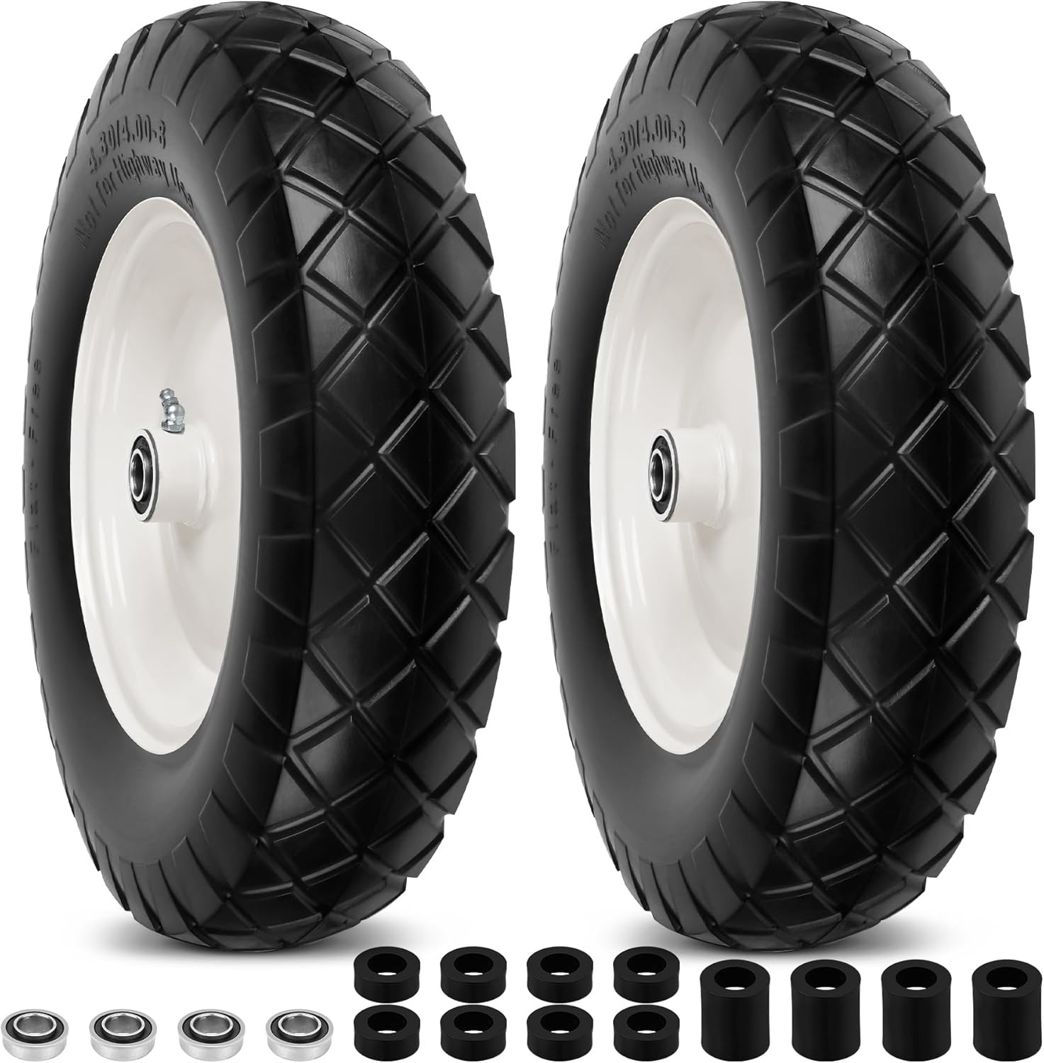 4.80/4.00-8" Flat Free Wheelbarrow Tires and Wheels, 16" Universal Fit Solid Tir