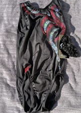 GK Elite Leotard Child Large CL  Hair Tie Black with Silver/Red Swirl Design