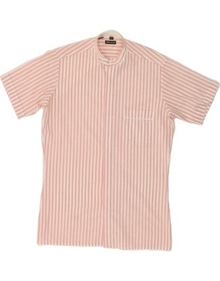 CLOCK HOUSE Mens Short Sleeve Shirt Small Pink Striped Polyester BS64