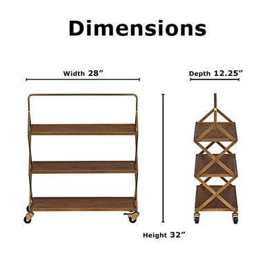 Adore Decor Hudson Wooden Kitchen Bar Cart Gold