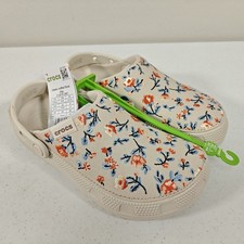 Crocs Classic Crafted Floral Clogs Women's 8 Beige Flower Canvas M6 W8 NEW