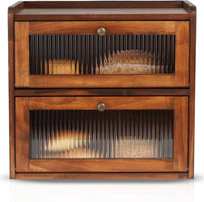 Wooden Bread Box w/ Acrylic Window, 2-Layer F...