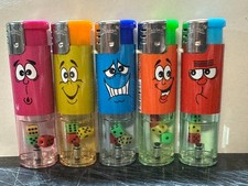 5 X SMART WINDPROOF SEE THROW Smiley Face Design Jet flame Lighter Refillable