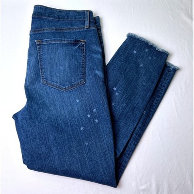 LOFT Womens Mid Rise Modern Skinny Crop Jeans Star Print Blue Size 12/31 Stretch