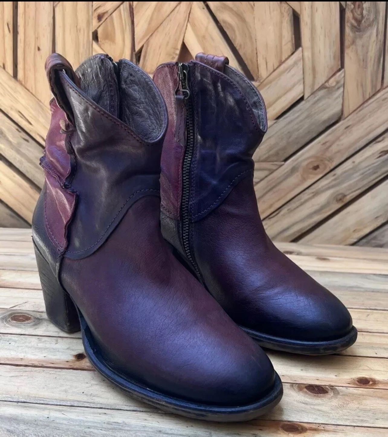 As 98 Airstep Italian Zipper Boho Biker Maroon Distressed Boot EUR 38/US 7.5-8