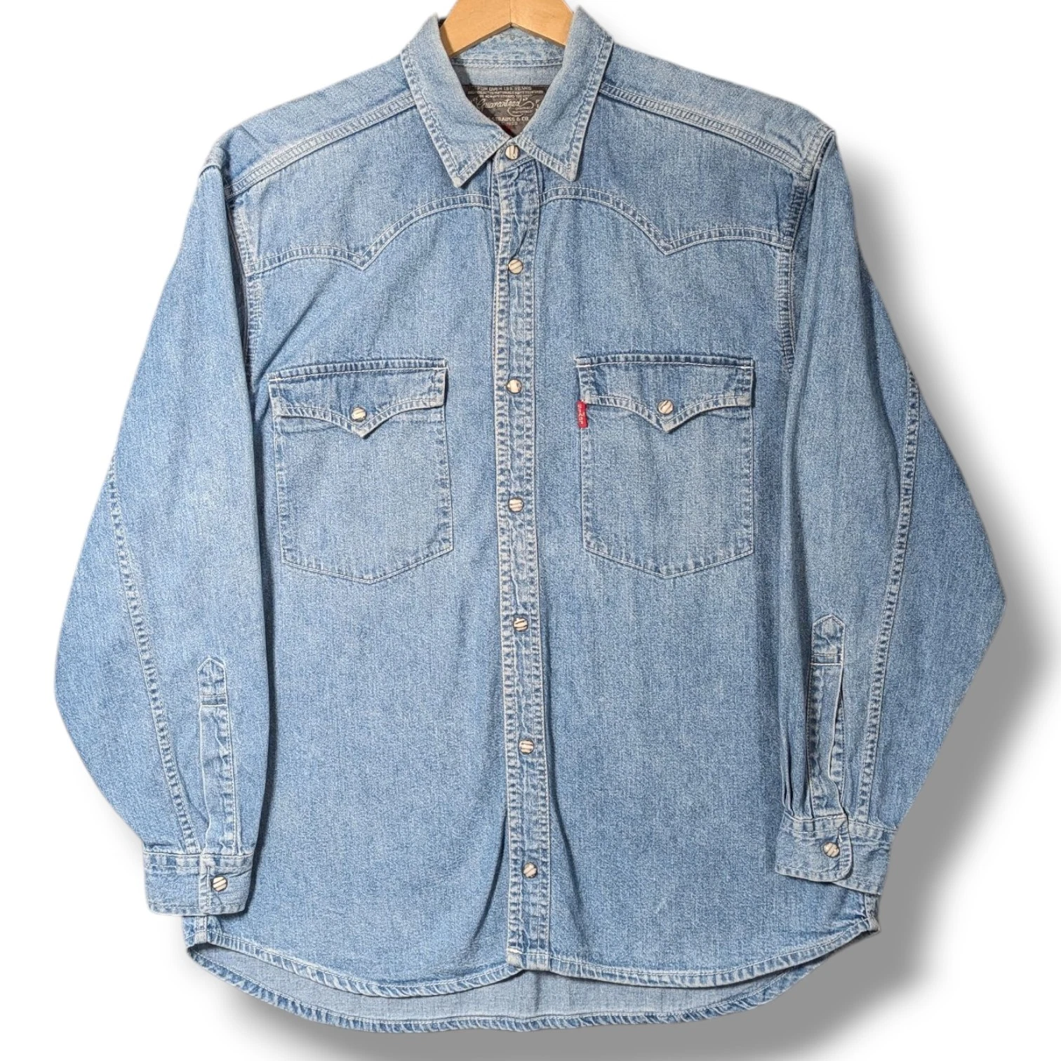 Levi's Denim Western Shirt Mens Small Blue Wash Long Sleeve Pearl Snap Cowboy