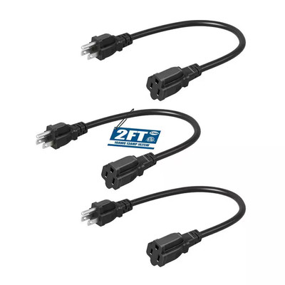 2 Ft. 3-Prong Grounded Plug / 3,16 AWG SJTW Weatherproof Power Cable for Indoor 