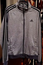 adidas Men's M Track Jacket Gray/Black Full-Zip Pockets Stand-Up Collar