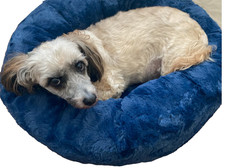 Calming Lux Donut Dog Bed - 23" Faux Fur - Navy Blue - Pets Up To 25 Pounds