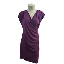 Bellyssima Petite Small Wrap Surplice Career Business Casual Sheath Dress Plum