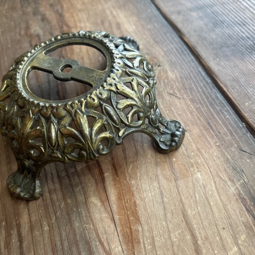 Vintage  Deco Lamp  Base  Round  Footed  Brass Plated   Steel #181 Ornate Detail
