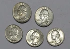 Lot Of 5 Washington Quarters 90% Silver- 1964-D - NR