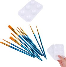 Paint Brush and Paint Tray Palette Set, 10 PCS Nylon Hair Brushes and 1 Pack 6