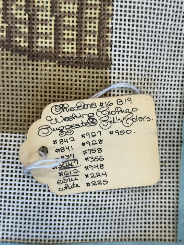 Theodora Handpainted Needlepoint Canvas “Washing Clothes” Rare Child Scene - Image 3 of 4