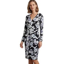 Soft Surroundings Faux Wrap Long Sleeve Ponte Knit Jersey Floral Dress XS