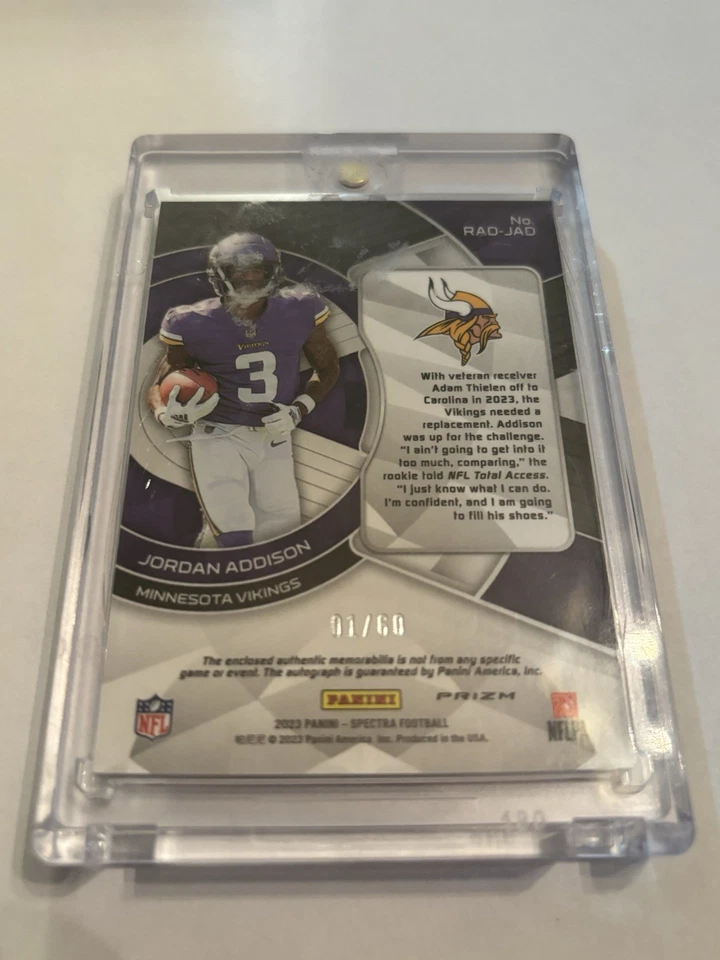 2023 Spectra Jordan Addison Radiant Signatures RPA /60 First On Print 🔥 - Image 2 of 2