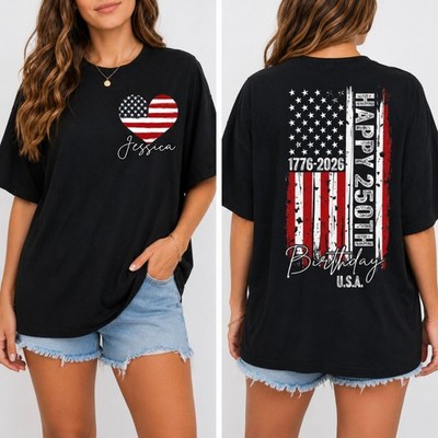 Custom USA 250th Birthday Shirt Patriotic American Flag Tee