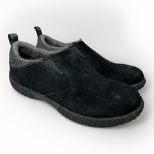 LL Bean Women  s 7 Black Suede Comfort Mocs Slip On Clogs Cozy Fleece Lined Shoes