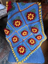 Beautiful Handmade Crocheted Baby Blanket 36"x29" 