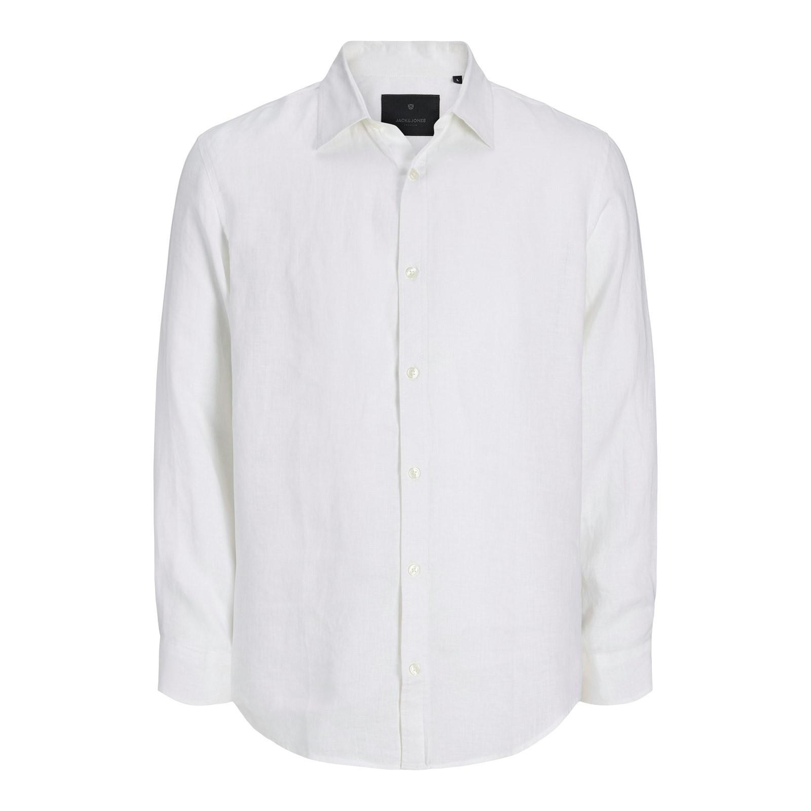 Jack & Jones Linen Mens Shirt Long Sleeve Button Up Smart Casual Shirt White