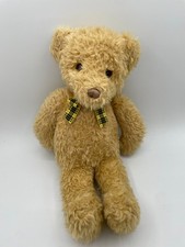 Gund Teddy Bear Plush Stuffed 15" Yellow Black Plaid Bow Shaggy Tan Brown