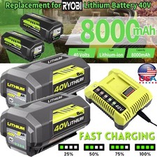 40V 8.0AH For Ryobi OP40602 OP40404VNM 40VOLT Lithium-Ion Battery /Rapid Charger