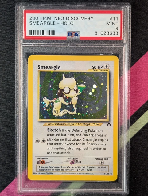 Smeargle #11 Holo - 2001 Pokemon Neo Discovery - PSA 9 - HAND SWIRL
