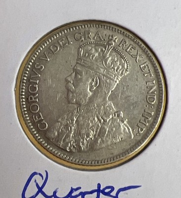 1928 Canada 25 Cents Quarter King George V 80% Silver