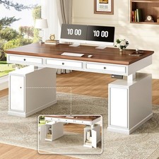 Farmhouse Electric Standing Desk with 3 Drawers, Height Adjustable Computer Desk