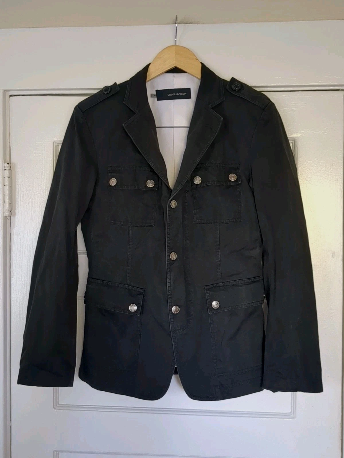 VETEMENTS Dsquared2 Blazer Utility Giacca Carriera Militare Nero Zip Snap Tg 46 Small